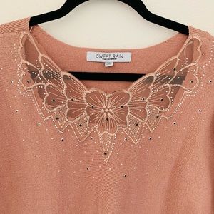Sweet Rain Pink Sweater with Rhinestone Detail Sz M